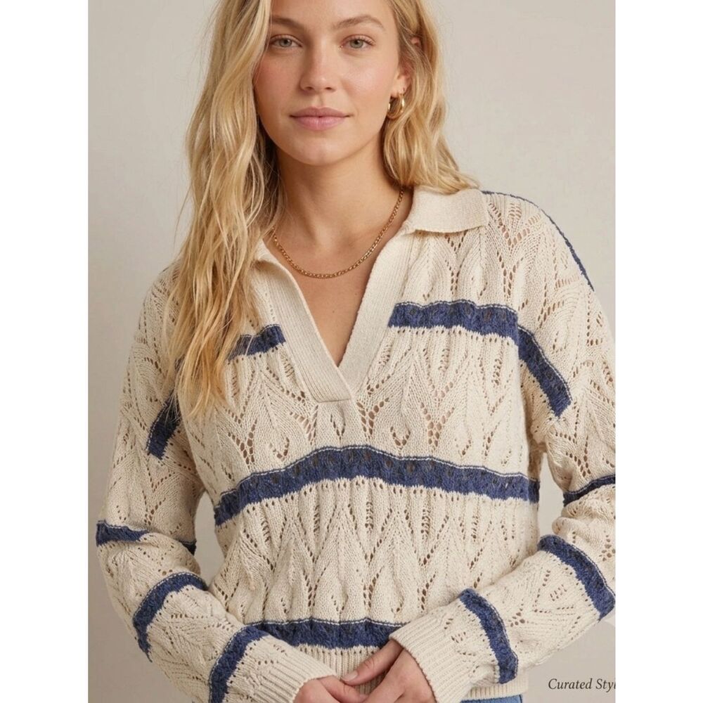 Cream Airy Open-Knit Lightweight Sweater Coastal Cottagecore Beachy Medium